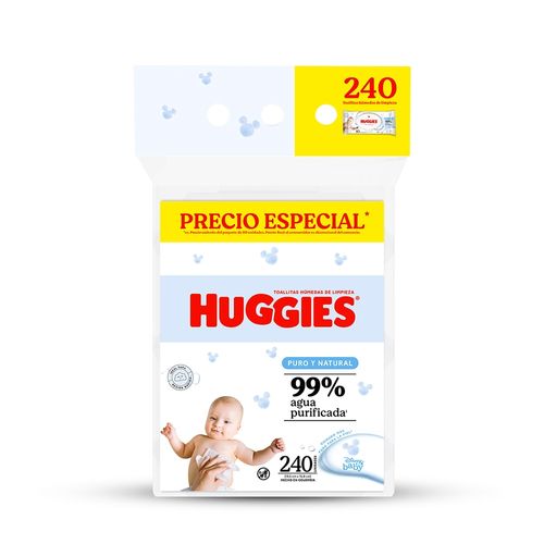 Toallitas Húmedas Huggies Puro y Natural Desechables - 240 uds