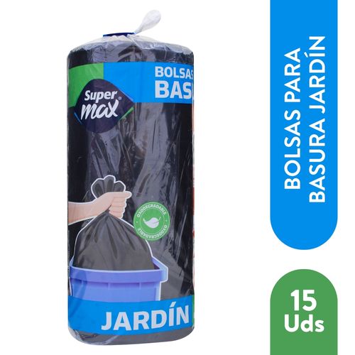 Bolsa Para Basura Marca Supermax Color Negra De Jardin - 15 Unidades