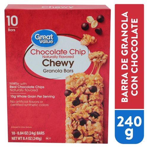 Barra Great Value granola con chocolate chip 10 pzas - 240 g