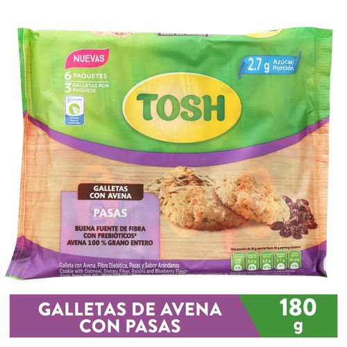 Galleta Tosh Avena Pasas 180Gr