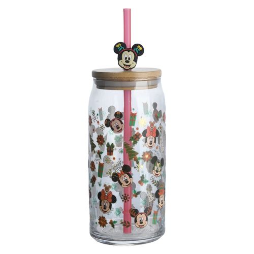 Vaso Disney Vidrio Tapa Y Pajilla 590Ml