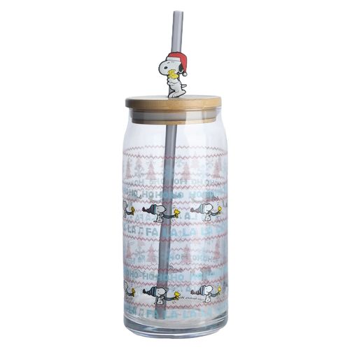 Vaso Snoopy Vidrio Tapa Y Pajilla 590Ml