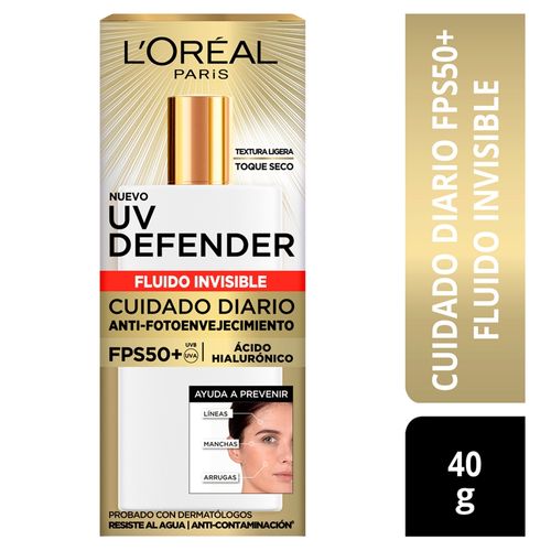 Protector L'óreal Paris Solar Uv Defender Fluido Invisible Fps 50 - 40 g