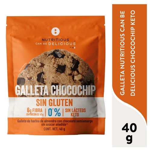 Galleta Nutritious Can Be Delicious Chocochip Keto  Base Almendra con Chocolate Sin Gluten - 40 g