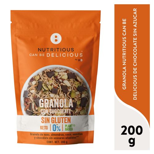 Granola Nutritious Can Be Delicious de Chocolate Sin Azúcar Vegana Sin Gluten Keto - 200 g