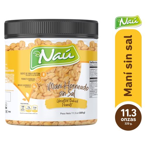 Snack Naú maní horneado sin sal bote -320g