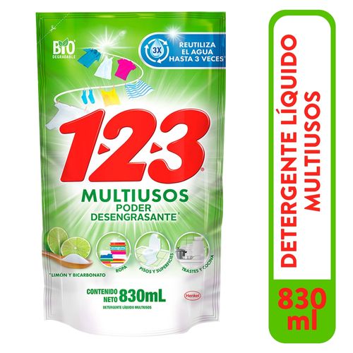 Deterg Liq 123 Limon Bicarbonato 830Ml