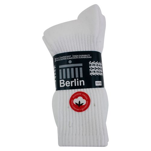 Calcetín Berlín Deportivo Para Caballero Largo, Color Blanco 3 Pack - Talla Única