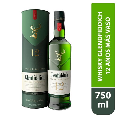 Whisky Glendfiddich 12 Años más Vaso - 750 ml