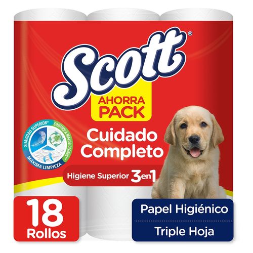 Papel Higiénico Scott Cuidado Completo Triple Hoja Ahorra Pack - 18 rollos