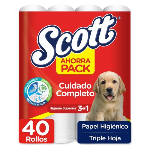 Papel Higiénico Scott Cuidado Completo Triple Hoja Ahorra Pack - 40 rollos