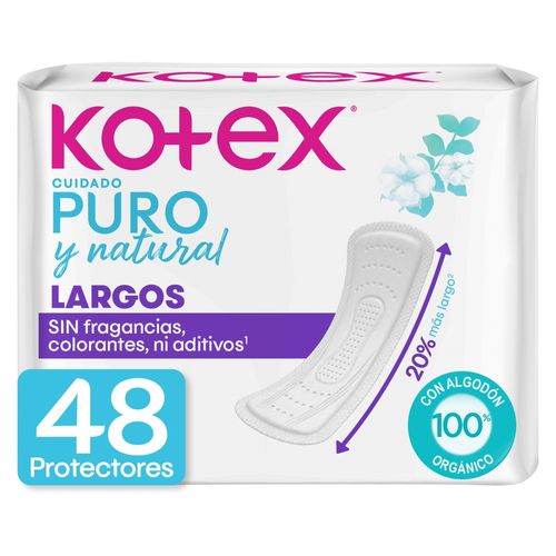 Protectores Diarios Kotex Puro y Natural Largos - 48 Unidades