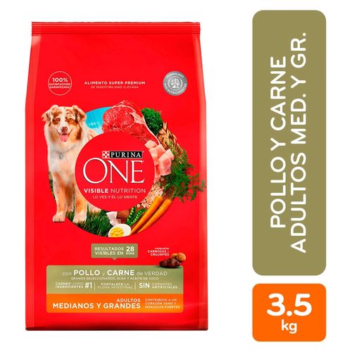 Alimento seco Purina one para perro adulto raza medianos y grandes sabor pollo y vegetales - 3.5 kg