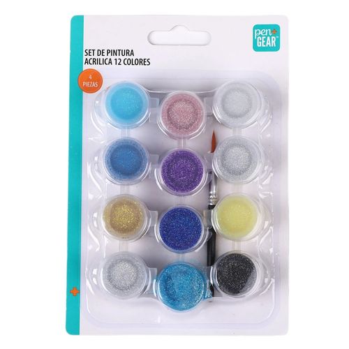 Pintura acrílica Pen + Gear con brillantina pack 12 colores - 4 Pzas
