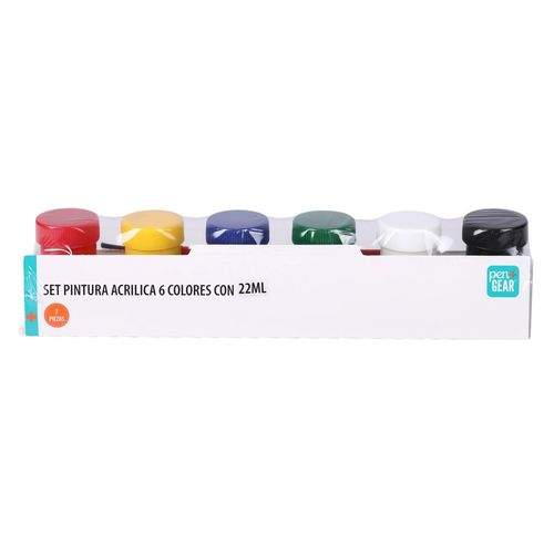 Pintura acrílica Pen + Gear  6 colores surtidos con pincel 7 pzas - 22 ml