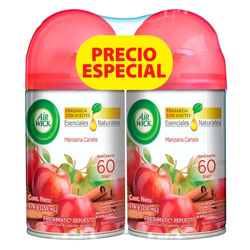 2pack Aromatizante Ambiental Air Wick Freshmatic Manzana Canela Repuesto - 250ml