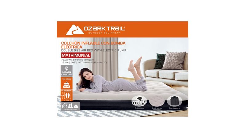Colchon Inflable Ozark Trail tamano matrimonial con inflador