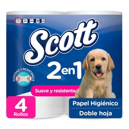 Papel Higiénico Scott 2 en 1 Doble Hoja -4 Rollos