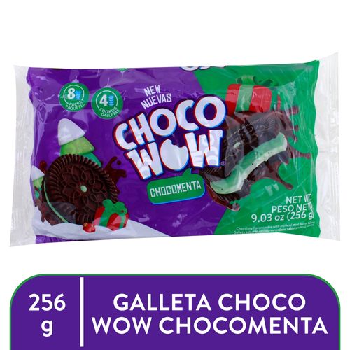 Galletas ChocoWow de chocolate con relleno sabor menta Navideñas - 256 g