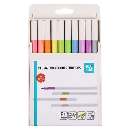 Bolígrafos Pen + Gear pluma fina de colores surtidos - 10 Pzas