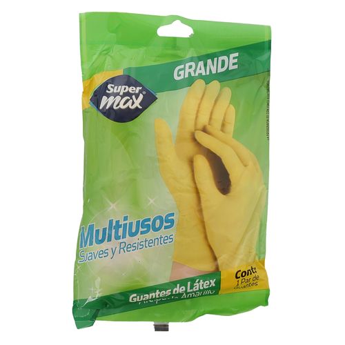 Guantes Para Uso Domestico De Latex Amarillo Marca Supermax - 1 Par Grande