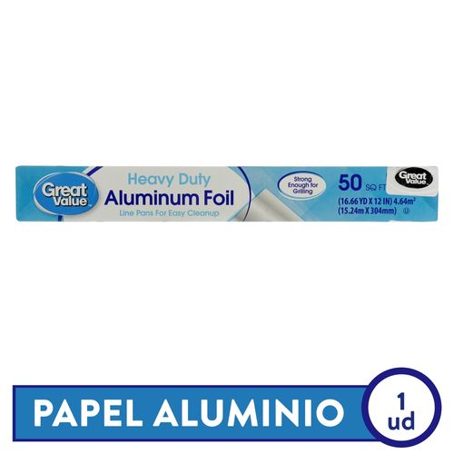 Papel Aluminio Marca Great Value Extra Resistente - 50Pies Unidad