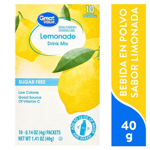 Bebida en polvo Great Value sabor limonada sin azúcar - 40 g