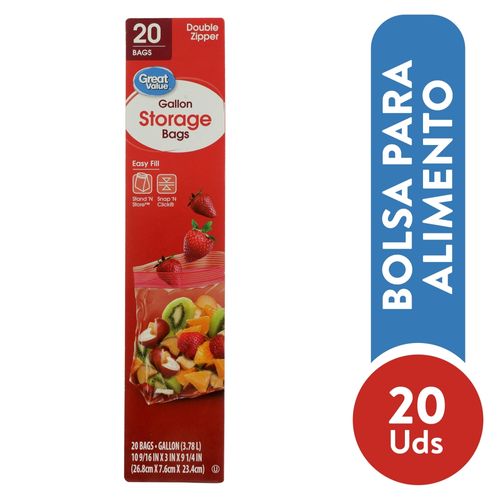 Bolsas Para Alimentos Marca Great Value Almacena Galón - 20 Unidades