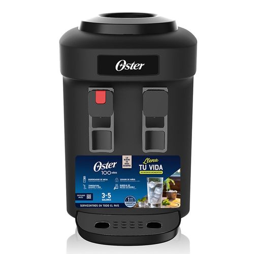 Dispensador de agua Oster de mesa, 2 temperaturas de agua fria y caliente, color negro, diseño compacto