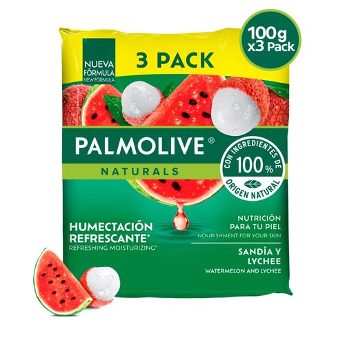 Jabon Corporal Palmolive Naturals Humectación Refrescante Sandía y Lychee 100 g 3 Pack