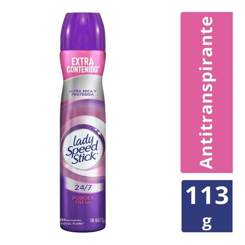 Desodorante Antitranspirante Lady Speed Stick 24/7 Powder Fresh Bonus Aerosol 113 g