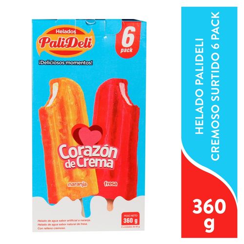 Helados Palideli corazón de crema 6 Pack - 360 g