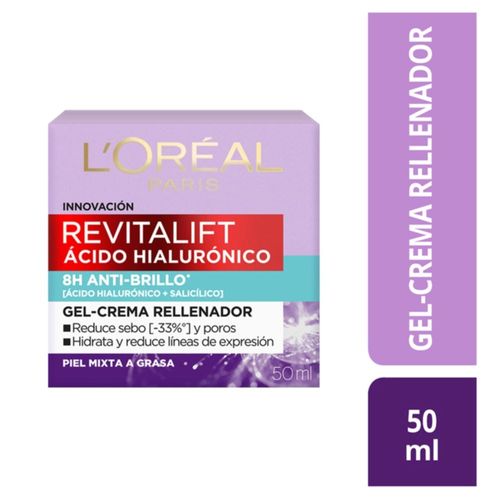 Gel Crema L'Oréal París Anti brillo  Acido Hialuronico - 50 ml