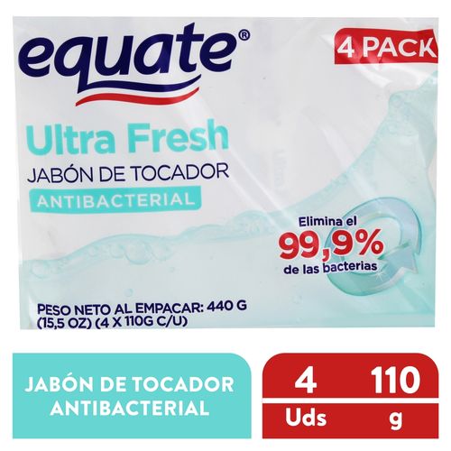 Jabón Tocador Barra Antibacterial Ultra Fresh Marca Equate 4 Pack - 440 g