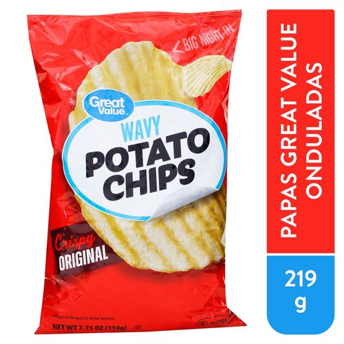 Papas chips Great Value onduladas y originales - 219 g