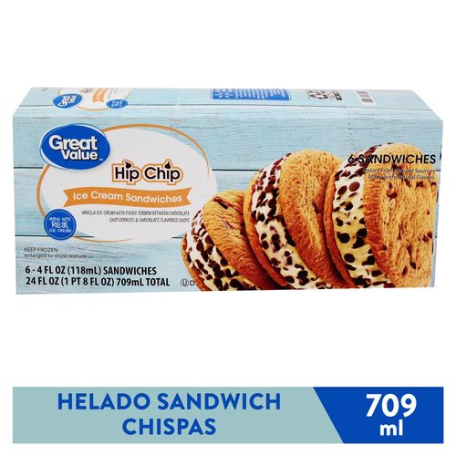 Helado Great Value sándwich con chispas 6 Uds - 709 ml