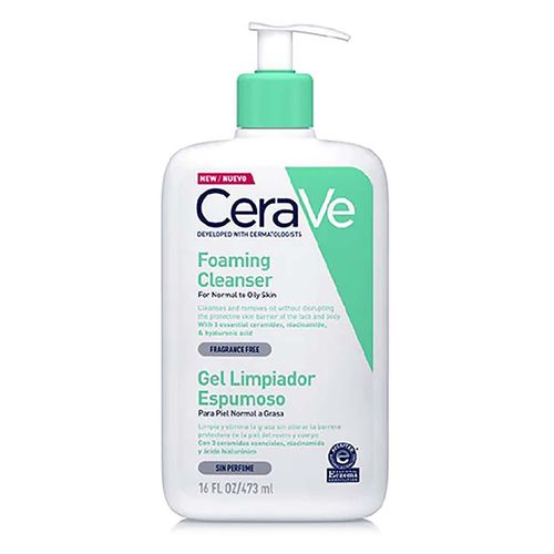 Gel Limpiador Espumoso Cerave, Para Piel Normal A Grasa, Sin Perfurme - 473ml