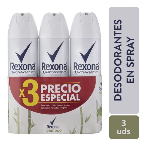 3 Pack Desodorante Rexona Bamboo Y Aloe Vera Aerosol - 450ml