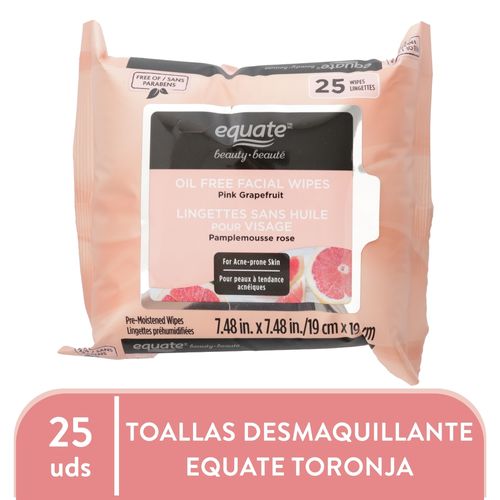 Toallitas desmaquillantes Equate sin aceite - 25 Uds