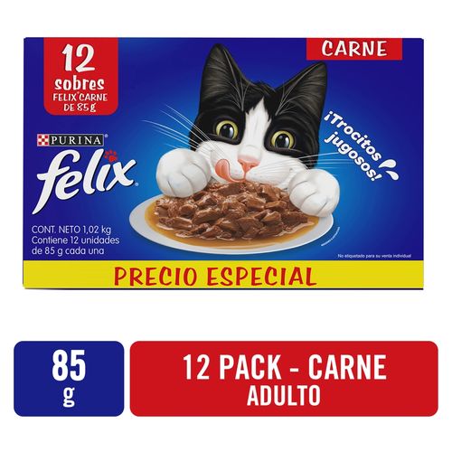 Pouches Felix Con Sabor A Carne 12 Pack - 12000g