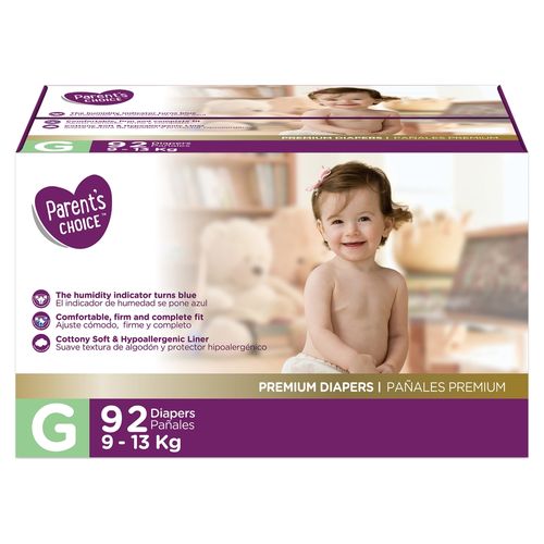 Pañales Desechable Marca Parents Choice, Premium G - 92 Uds