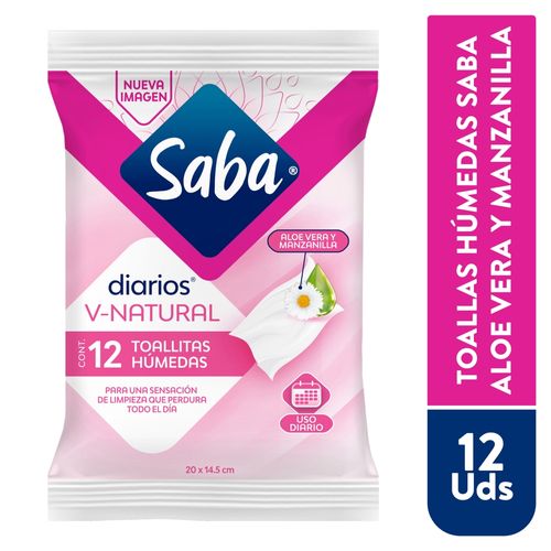 Toallitas Húmedas Saba V-Natural Con Aloe Vera Y Manzanilla  - 12Uds