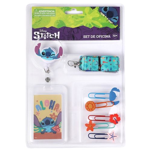 Set de oficina Stitch clips y portagafete - 5 Pzas