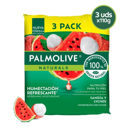 Jabon Corporal Palmolive Naturals Humectación Refrescante Sandía y Lychee 100 g 3 Pack