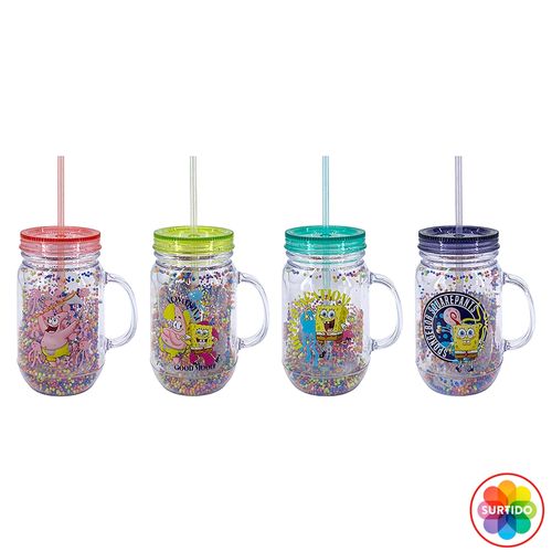 Vaso Nickelodeon plástico con pajilla surtido  -470 ml