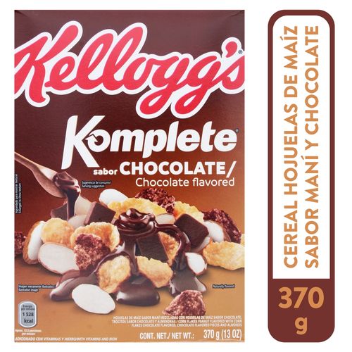 Cereal Kellogg's® Komplete® Sabor Chocolate - Sabor Maní y Sabor Chocolate con Trocitos Sabor Chocolate y Almendras - 1 Caja - 370 g