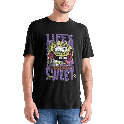 Playera Manga Corta Nickelodeon Bob Esponja color Negro -Talla XL