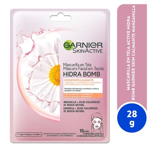 Mascarilla En Tela Active Hidra Bomb Garnier Skin Calmante Manzanilla - 28 g