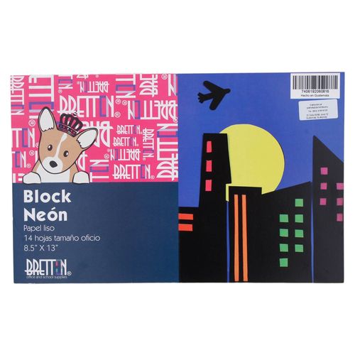 Block Papel Neon Bretton Oficio 14 Hojas