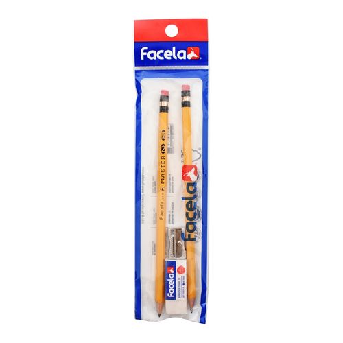 Lápices de grafito Facela con borrador y sacapuntas metálico - 4 Pzas